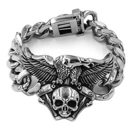 Engine Skull Eagle Bracelet Stainless Steel Jewellery Large Personality Vintage Biker Mens Boys SJB0368 240105