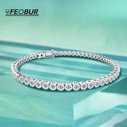 2mm m Tennis Bracelet for Women Men 100 925 Sterling Silver Original Certified Plated 18K White Gold Bracelets 240105