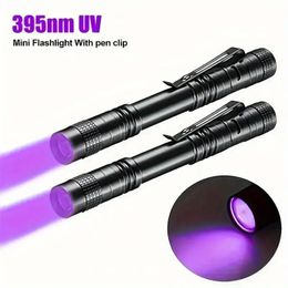 1pc UV 395nm Flashlights With Clip, Mini Pen Light, Black Light, Waterproof Ultraviolet Aluminum Alloy Torch For Leaf, Pet Urine, Scorpion, Hotel Inspection.