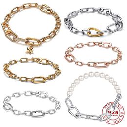 2023 New Original 925 Sterling Silver Me Pearl Link Chain Bracelet Star Heart Connector Bracelets Sets and Necklace 9WY5 NA78
