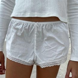 Women's Shorts Kawaii Lace Patchwork Women Elastic Low Waist Casual Straight Short Pants Sweet Y2k Bow Summer Sweatshorts Loungewear