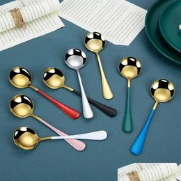 Spoons Stainless Steel Coffee Stirring Spoons Coloured Ice Cream Dessert Cake Soup Spoon 7-Inch Reusable Tea Sugar Round Mixing New Dro Dh3Ls