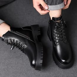 Warm Fur Winter Men's Boots Vintage Work Long Boots Fashion Lace-Up Casual Handmade Quality Casual Combat Cowboy Boots Outdoor 240106
