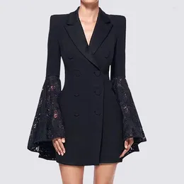 Women's Suits 2024 Autumn Black Fashion Blazer Design Suit OL Style Office Career