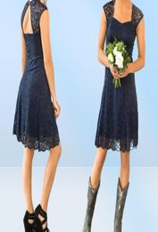 Cheap Navy Short Lace Country Bridesmaids Dresses Sweetheart Neck Wedding Guest Dress Knee Length Maid Of Honor Gowns36340343168905