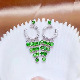 Dangle Earrings Fashion Long Tassels Semicircle Natural Green Diopside Drop Gemstone 925 Silver Female Party Jewelry