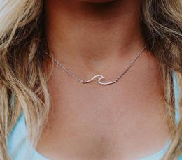 new stainless steel wave necklace pendant beach surfer Jewellery for women ocean wave charm choker necklaces collar6899560