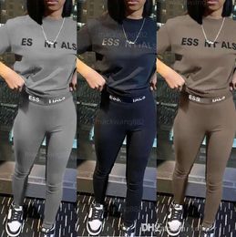 Designer ventilate Silm Pants Suit Womens Two Pieces Jogger Set New Letters Printed Short Sleeve Sexy Fashion Tights Suits