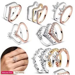 Wedding Rings Authentic Fit Women Rings Charms Charm Tight Set Wishing Bone Shining Crown Wave Drop Delivery Jewellery Ring Otpbz
