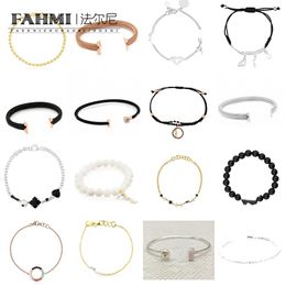 Bracelets Fahmi Noble quartz stone bear pattern silver shiny pearshaped silver bracelet pearl black crystal round color stone full diamond