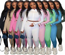 Plain Women Tracksuits Solid Colour Jogger suits Rib Outfits Two Pcs Sets Fall Winter Clothes Cardigan Sweatsuits HoodiesPants Emb4293365