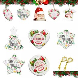 Christmas Decorations Blank White Sublimation Ceramic Pendant Creative Christmas Ornaments Heat Transfer Printing Diy Drop Delivery Ho Dhxwn