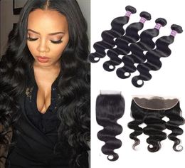 8A Brazilian Virgin Body Wave Hair Weaves 3 Bundles With Closure Unprocessed Virgin Human Hair Bundle With Lace Frontal Hair Exten8278592