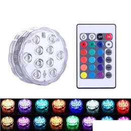 Party Decoration Ip68 Waterproof Submersible Led Lights Built In 10 Beads With 24 Keys Remote Control 16 Colour Changing Underwater Nig Dhcuq