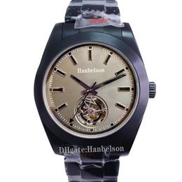 Tourbillon Men Watch Lightning Black frosted Steel Grey dial Folding clasp Automatic movement Clock 40mm
