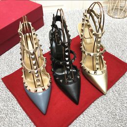 Brand Women Pumps Wedding Shoes High Heels Rivets Sandals 6cm 8cm 10cm Fashion Ankle Straps Sexy Bridal Shoes 34-44 with Red dust bag