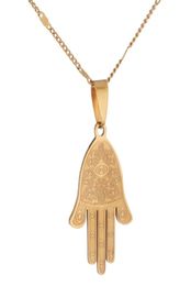 Stainless Steel Egyptian Eye of Good Luck Fatima Hamsa Hand Pendant Necklace Hand Palm Trendy Chain Jewelry4353768