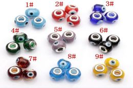 Sell 100pcs 14mm Evil Eye Murano Lampwork Colored Glaze 5mm Big Hole Glass Beads Fit Charm Bracelet DIY Jewelry 9 Colors9633699