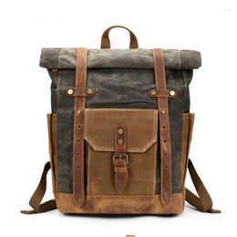 Backpack Vintage Canvas Waxed Leather Backpacks For Men Waterproof Rucksacks Large Mountaineering Travel Pack