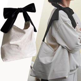 Shopping Bags 2024 Korean Ins Simple Bowknot Canvas Bag Large Capacity Resuable Niche Designer Women Girls Fashion Shoulder