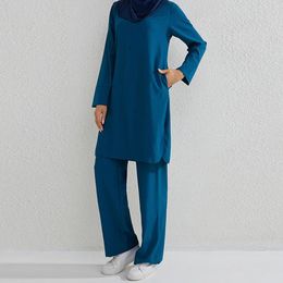 Dress Women Sets Fashion Muslim Sets Two Pieces Suits Islamic Clothing Long Shirts Pullover Tops and Straight Pants Loose Trousers