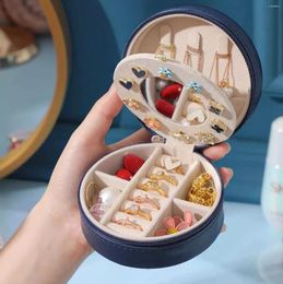 Jewelry Pouches Mini Round Box Travel Double-layer Organizer Display Earring Ring Necklace Storage Women Zipper Case