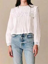 Women's Blouses Women Blouse Lace Hollow Out Sailor Collar 2024 Spring Casual All-match Long Sleeve Shirt