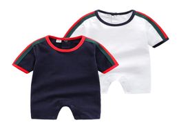 Summer Newborn kids rompers baby boys round collar stripe short sleeve jumpsuits infant kid soft cotton diaper clothes fit 024M F9809309