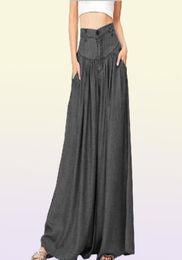 Trousers Women High Waist Long Harem Pants Pockets Loose Pleated Denim Blue Wide Leg Pants Party Palazzo Plus Size77696289407207