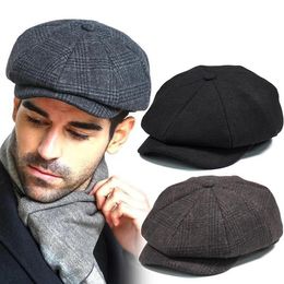 Caps Men Wool Octagonal Hat Tweed Newsboy Hat Beret Herringbone Gatsby Hats Street Winter Autumn Vintage British Brim Caps Berets