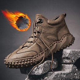 Winter Men's Boots Warm Outdoor Men Snow Boots Genuine Leather Outdoor Ankle Rubber Men Casual Sneakers Work Motorcycle Boots 240106