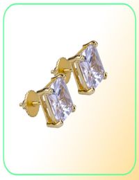 Mens Hip Hop Stud Earrings Jewelry High Quality Fashion Gold Silver Square Simulated Diamond Earring 6mm7055446