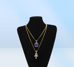 Egyptian Ankh Key of Life Bling Rhinestone Pendant With Red Ruby Pendant Necklace Set Men Hip Hop Jewellery 5079803