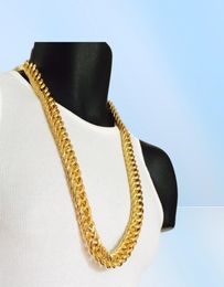 Chains Mens Miami Cuban Link Curb 14K Real Yellow Solid Gold Gf Hip Hop 11Mm Thick Chain Jayz Epacket Ekn4B Qe0Q1222Y3470134