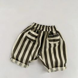 Trousers Boys And Girls Korean Striped 2024 Autumn Children's Cotton Casual Pant Baby Kids Harem Pants With Pockets