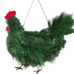 Party Decoration Christmas Decoration Chicken Shape Hanging Rooster Wreath DIY Home Living Room Party Pendant Wall Decor Holiday W252b