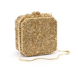 DG PEAFOWL Banquet Party Purse Luxury Crystal Clutch Bag Box Metal Frame Chain Women Evening Female Golden Handbags 240106