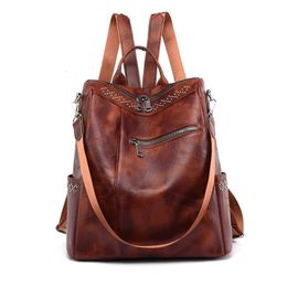 Soft Pu Leather Women Backpack Youth Lady School Bag Big Capacity Travel Backpacks Women's Shoulder Bags 240106