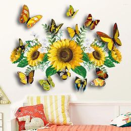 Wall Stickers 3D Three-dimensional Color Sunflower Sticker Butterfly 60 30cm Background Living Material Pvc Room Pattern Decoration