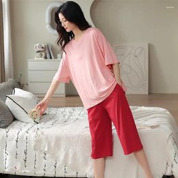 Women's Sleepwear Summer Pyjamas Women Modal Short Sleeve Capris Suit Casual Household Clothes Large Size Female Pyjamas Home Set