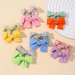 Hair Accessories 2Pcs Candy Colour Print Clips Bow For Children Handmade Cable Hairpin Barrettes Headwear Boutique Kids