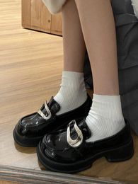 Dress Shoes Cute Women's Summer Footwear For Woman 2024 Platform With Medium Heels Loafers Kawaii Stylish Slip On Social