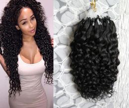 Curly Per Strand 100 Gram Per Natural Color Micro Loop Ring Extensions Color Remy Hair Pre Bonded3966276