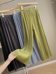 Women's Pants Solid Fold Pleated Trousers For Women Bottoms Summer Casual Pant Mid Waist Wide Leg Female Pantalon Mujer