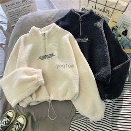 Women's Hoodies Sweatshirts Korean Warm Fleece Fluffy Half Zip Hoodies Women Casual Fashion Thicked Sweatshirt Top 2023 Autumn Winter Clothing