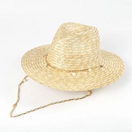 Berets Conch Chain Strap Panama Straw Hat With Neck Flap Women Beach Hats Ladies Summer Raffia Sun Suncreen Vacation