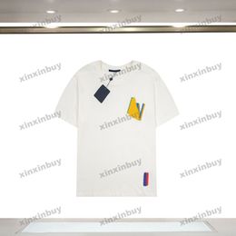 xinxinbuy 2024 Men designer Tee t shirt basketball Colourful letter printing Crew Neck short sleeve cotton women Black white XS-2XL