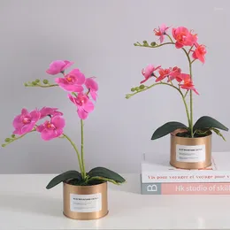 Decorative Flowers Artificial Orchid Plants With Vase Real Touch Bonsai Faux Orchids For Home Decoration