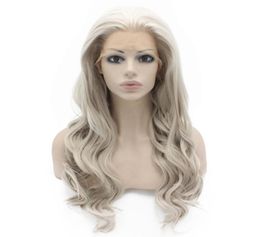Long Wavy Hand Long Wavy Grey Blonde Hand Tied Synthetic Hair Natural Lace Front WiLace Front Synthetic Hair Violet Purple Costume2729304