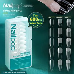 Nailpop 600pcs PRO Fake Nails Full Cover False Nail Tips Acrylic Nail Capsules Professional Material Finger Soak Off Gel Tips 240105